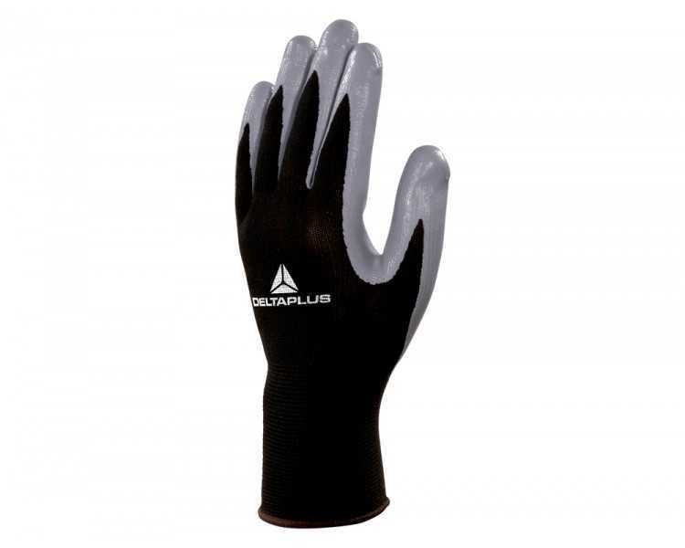 Guantes deltaplus de punto poliester palma de nitrilo especial para mecanica grasas aceites negro-gris talla 10
