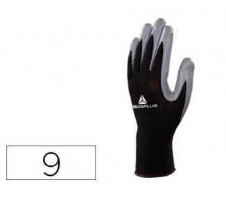 Guantes deltaplus de punto poliester palma de nitrilo especial para mecanica grasas aceites negro-gris talla 9