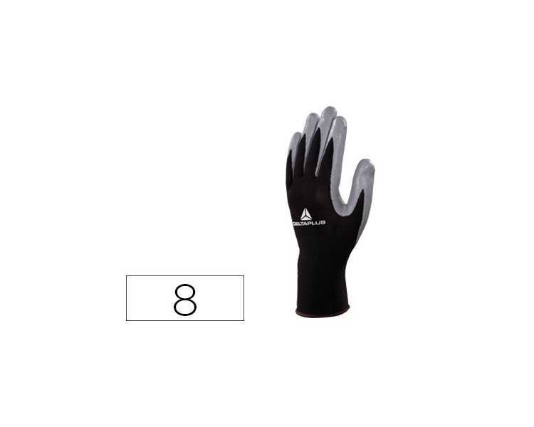 Guantes deltaplus de punto poliester palma de nitrilo especial para mecanica grasas aceites negro-gris talla 8
