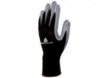 Guantes deltaplus de punto poliester palma de nitrilo especial para mecanica grasas aceites negro-gris talla 8