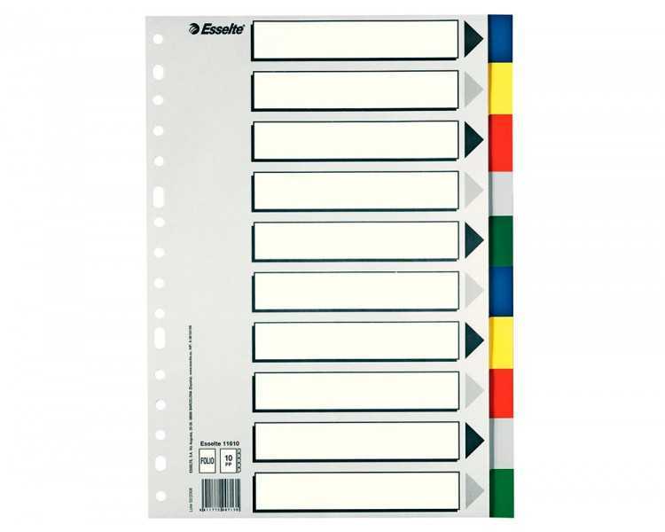 Separador esselte plastico juego de 10 separadores folio con 5 colores multitaladro