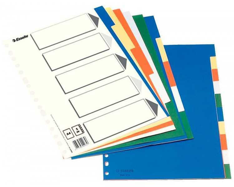 Separador esselte plastico juego de 10 separadores folio con 5 colores multitaladro