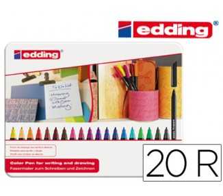 Rotulador edding punta fibra 1200 caja metalica 20 unidades colores surtidos punta redonda 0,5 mm