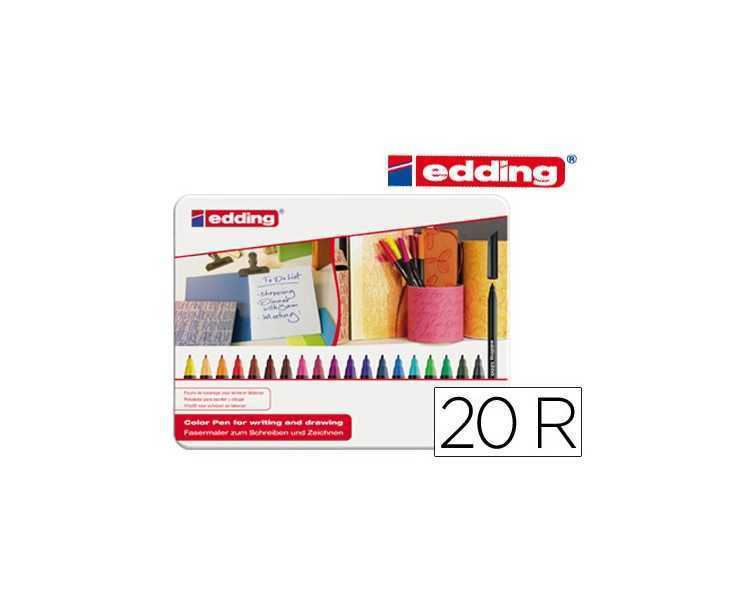 Rotulador edding punta fibra 1200 caja metalica 20 unidades colores surtidos punta redonda 0,5 mm