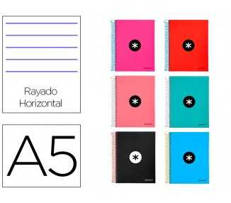 Cuaderno espiral a5 micro antartik tapa forrada 120 h 100g horizontal 5 bandas6 taladros colores surtidos
