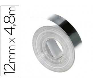 Cinta dymo aluminio 12mm x 4,8mt sin adhesivo para rotuladora