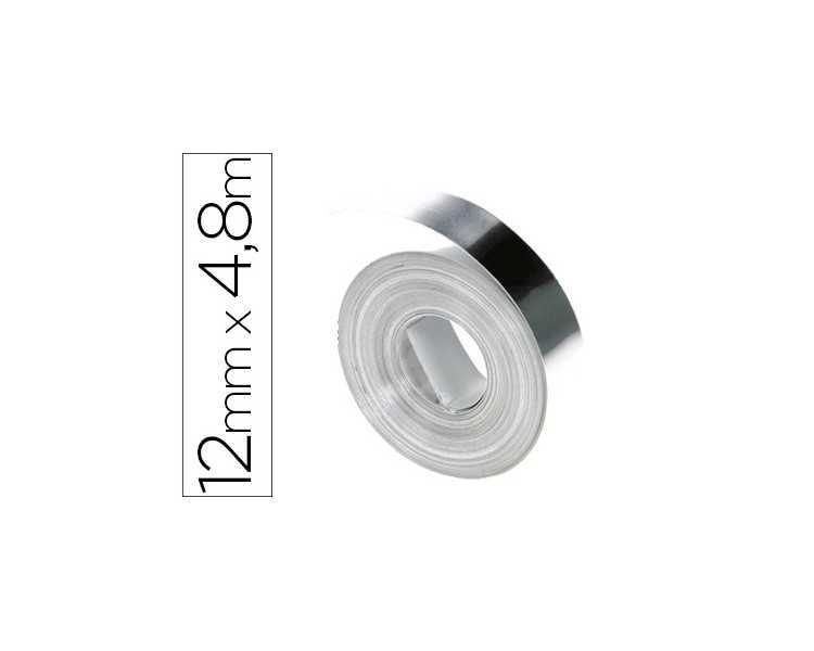 Cinta dymo aluminio 12mm x 4,8mt sin adhesivo para rotuladora