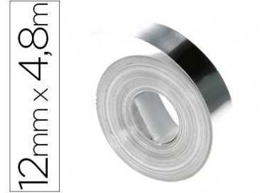 Cinta dymo aluminio 12mm x 4,8mt sin adhesivo para rotuladora
