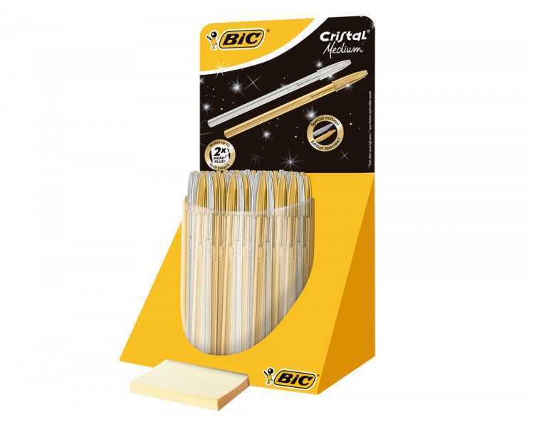 Boligrafo bic cristal linea celebration dorado y plateado expositor de 40 unidades surtidas