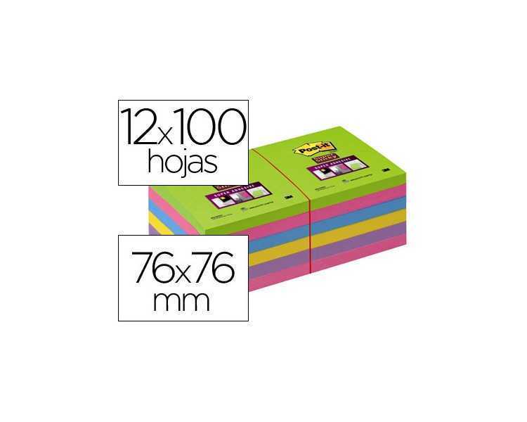 Bloc de notas adhesivas quita y pon post-it super stick ultra 76x76 mm pack de 12 bloc verde rosa amarilla