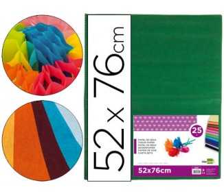 Papel seda liderpapel verde oscuro 52x76cm 18 gr/m2 paquete de 25 hojas