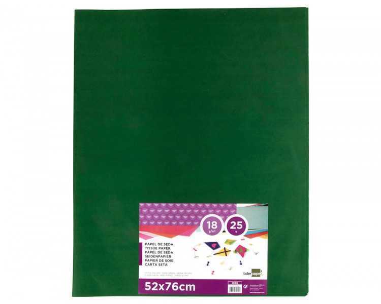 Papel seda liderpapel verde oscuro 52x76cm 18 gr/m2 paquete de 25 hojas