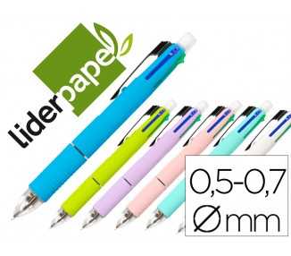 Boligrafo liderpapel 5 en 1 azul negro rojo verde 0,7m y portaminas 0,5mm