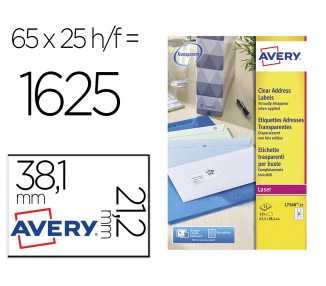 Etiqueta adhesivas resistente avery transparente 38,1x21,2 mm caja de 1625 unidades