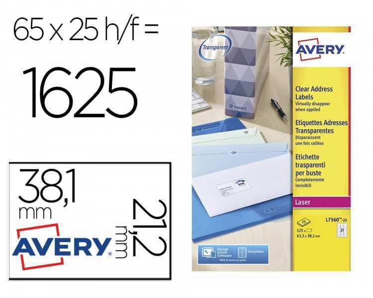 Etiqueta adhesivas resistente avery transparente 38,1x21,2 mm caja de 1625 unidades