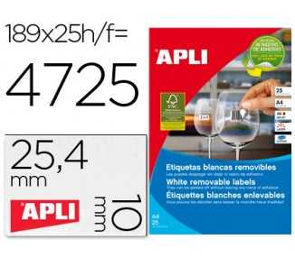 Etiqueta adhesivas apli 10198 tamaño 25,4x10 mm removible para fotocopiadora laser ink-jet caja 25 hojas con
