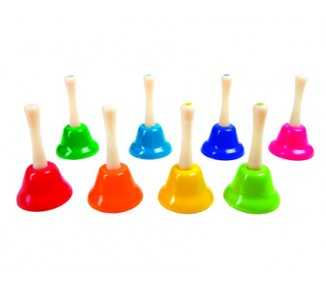 Campanita pequeña amaya de mano con mango tradicional escala diatonica set de 8 unidades colores surtidos