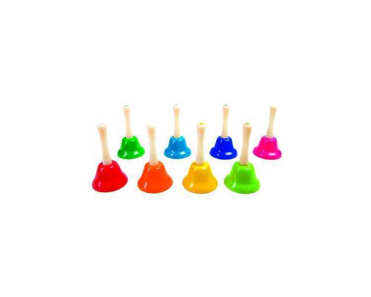 Campanita pequeña amaya de mano con mango tradicional escala diatonica set de 8 unidades colores surtidos