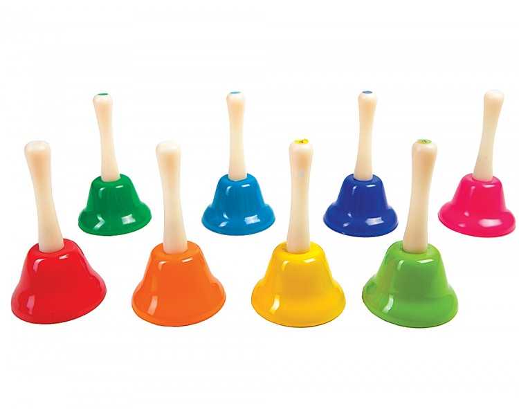 Campanita pequeña amaya de mano con mango tradicional escala diatonica set de 8 unidades colores surtidos