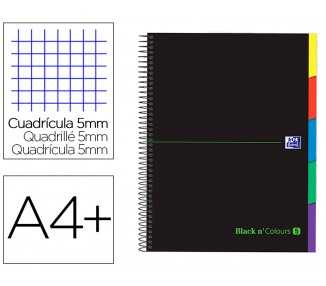 Cuaderno espiral oxford ebook 5 tapa extradura din a4+ 100 h con separadores cuadricula 5 mm black'n colors verde
