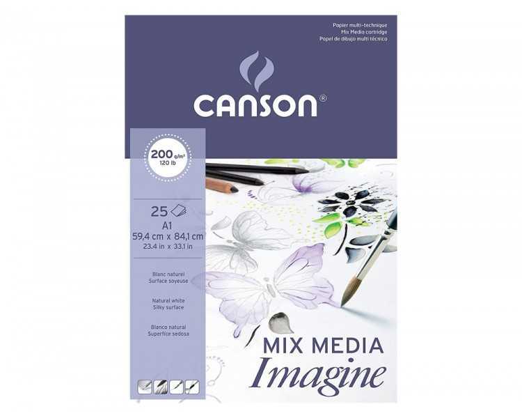 Bloc dibujo multitecnicas canson imagine din a1 encolado liso 59,4x84,1 cm 25 hojas 200 gr/m2
