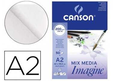Bloc dibujo multitecnicas canson imagine din a2 encolado liso 42x59,4 cm 50 hojas 200 gr/m2