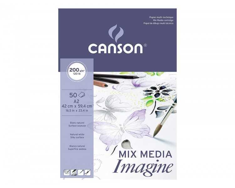 Bloc dibujo multitecnicas canson imagine din a2 encolado liso 42x59,4 cm 50 hojas 200 gr/m2