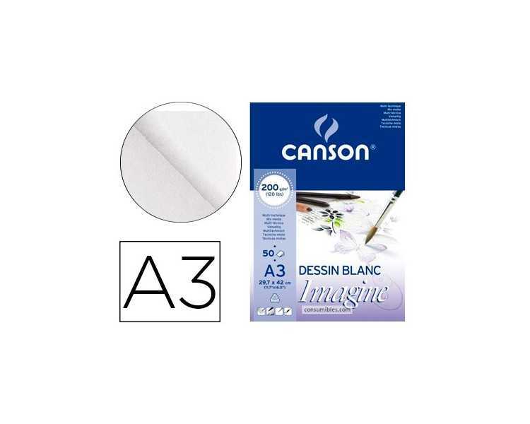 Bloc dibujo multitecnicas canson imagine din a3 encolado liso 29,7x42 cm 50 hojas 200 gr/m2