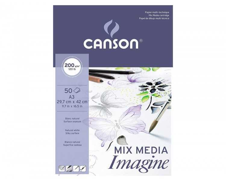 Bloc dibujo multitecnicas canson imagine din a3 encolado liso 29,7x42 cm 50 hojas 200 gr/m2