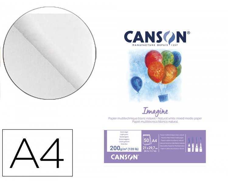 Bloc dibujo multitecnicas canson imagine din a4 encolado liso 21x29,7 cm 50 hojas 200 gr/m2