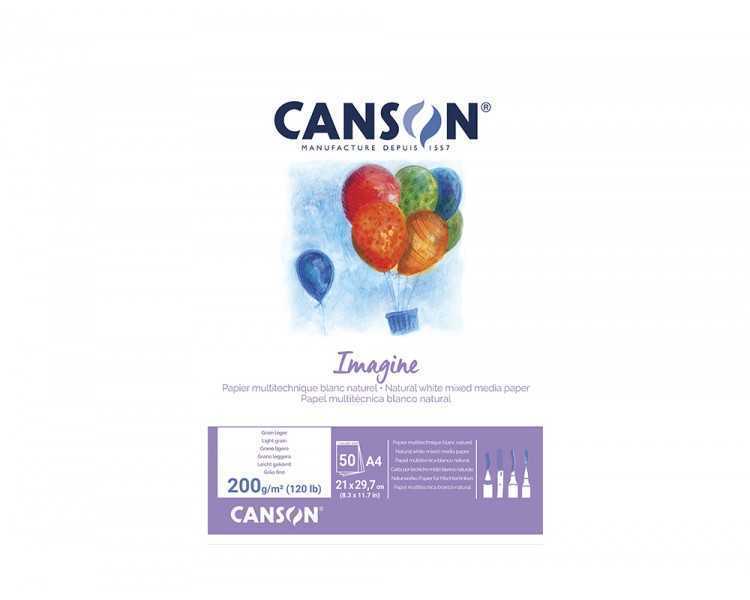 Bloc dibujo multitecnicas canson imagine din a4 encolado liso 21x29,7 cm 50 hojas 200 gr/m2