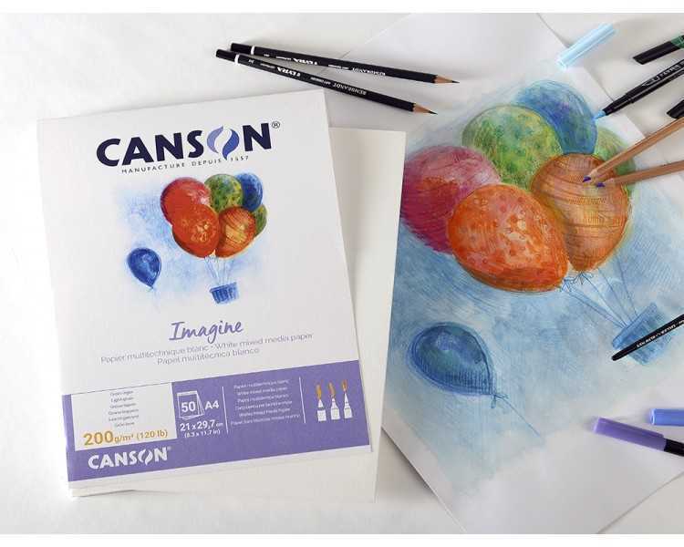 Bloc dibujo multitecnicas canson imagine din a4 encolado liso 21x29,7 cm 50 hojas 200 gr/m2