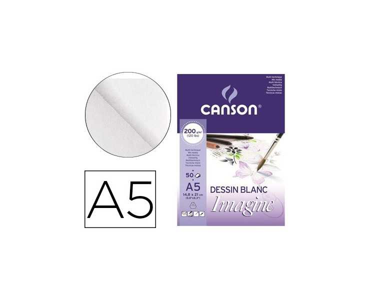 Bloc dibujo multitecnicas canson imagine din a5 encolado liso 14,8x21 cm 50 hojas 200 gr/m2