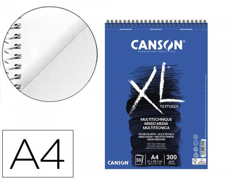 Bloc dibujo acuarela canson xl mix media grano medio din a4 microperforado espiral 21x29,7 cm 30 hojas 300 gr/m2