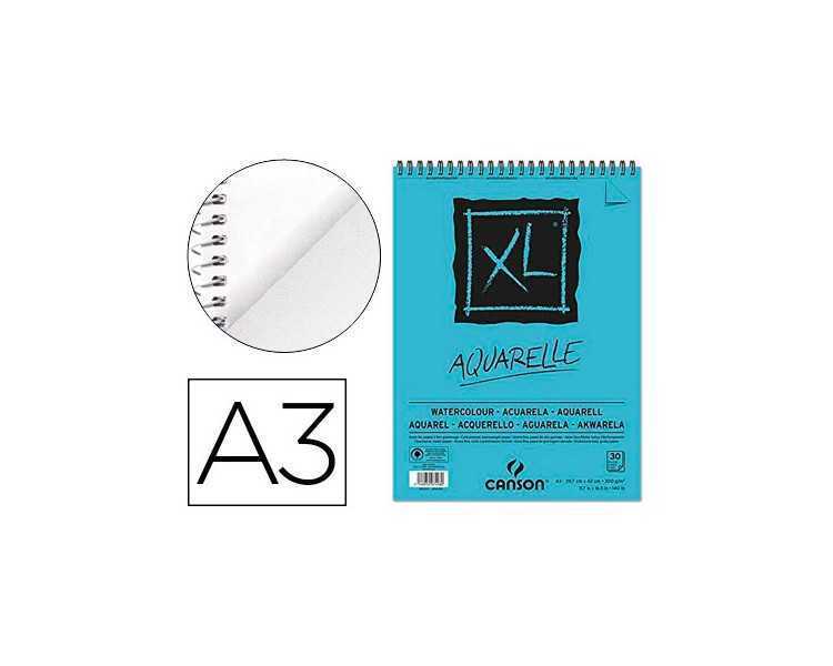 Bloc dibujo acuarela canson xl aquarelle grano fino din a3 microperforado espiral 29,7x42 cm 30 hojas 300 gr/m2