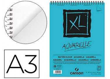 Bloc dibujo acuarela canson xl aquarelle grano fino din a3 microperforado espiral 29,7x42 cm 30 hojas 300 gr/m2