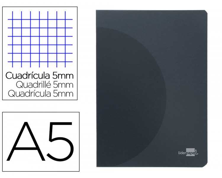 Libreta liderpapel 360 tapa de plastico a5 48 hojas 90g/m2 5mm con doble margen tapa negra