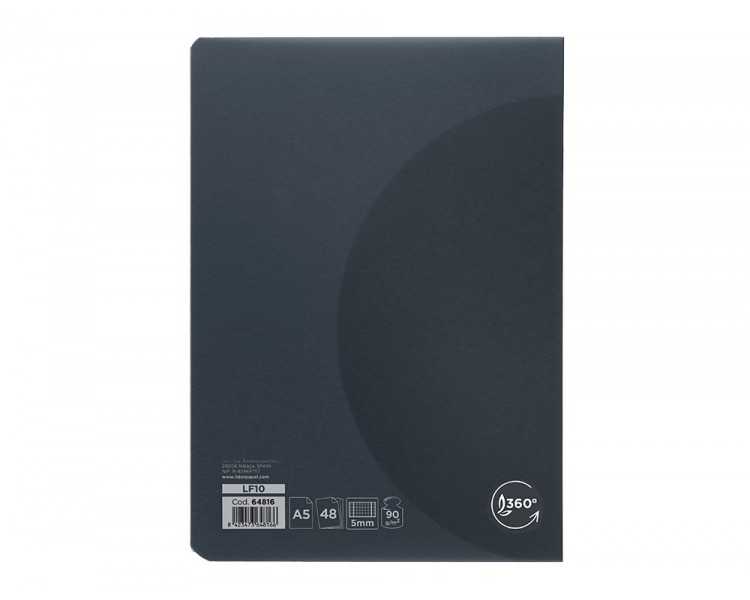 Libreta liderpapel 360 tapa de plastico a5 48 hojas 90g/m2 5mm con doble margen tapa negra