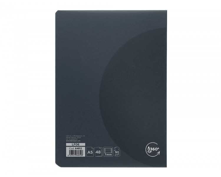Libreta liderpapel 360 tapa de plastico a5 48 hojas 90g/m2 horizontal con doble margen tapa negra