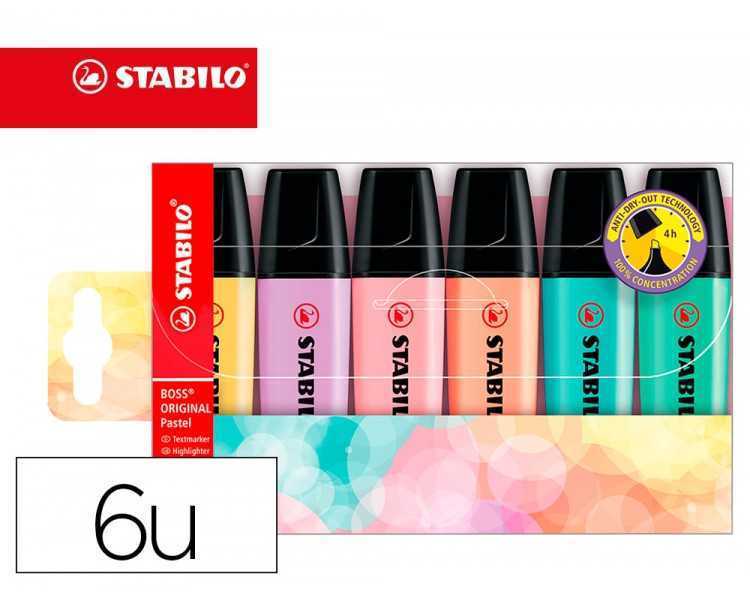 Rotulador stabilo boss pastel fluorescente 70 estuche de 6 unidades surtidas