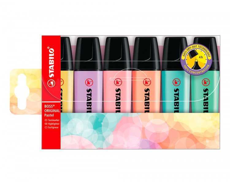 Rotulador stabilo boss pastel fluorescente 70 estuche de 6 unidades surtidas