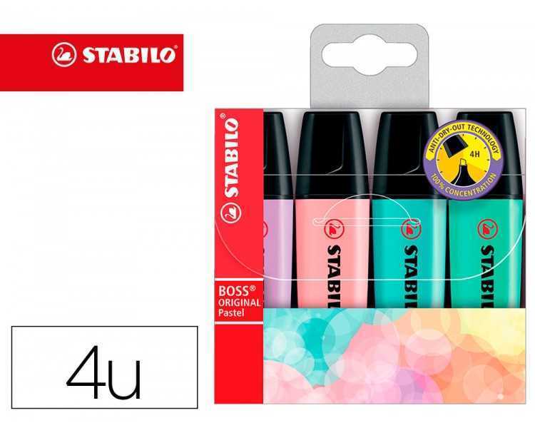 Rotulador stabilo boss pastel fluorescente 70 estuche de 4 unidades colores surtidos