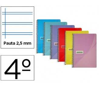 Cuaderno espiral papercop cuarto tapa plastico 80h 90 gr pauta 2,5 mm con margen colores surtidos