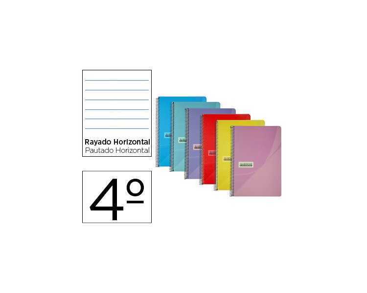 Cuaderno espiral papercop cuarto tapa plastico 80h 90 gr rayado horizontal con margen colores surtidos