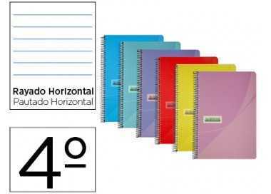 Cuaderno espiral papercop cuarto tapa plastico 80h 90 gr rayado horizontal con margen colores surtidos