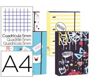Carpeta liderpapel din a4 forrada con recambio 120 hojas 80 gr 5 mm 4 an. redondas 40 mm cierre goma