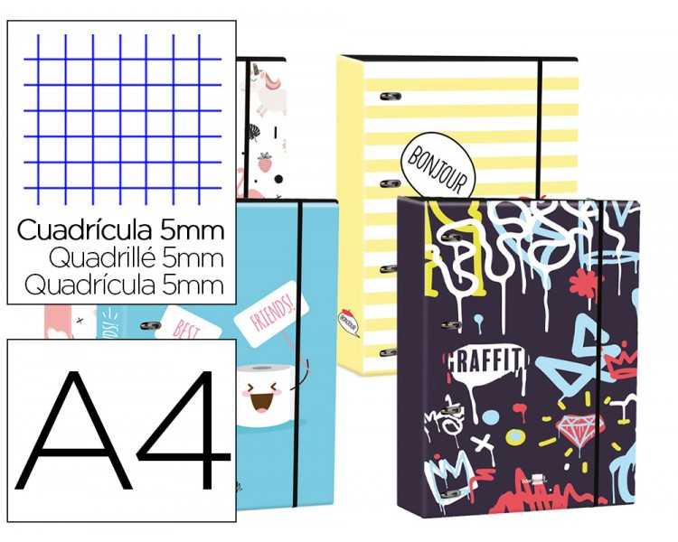 Carpeta liderpapel din a4 forrada con recambio 120 hojas 80 gr 5 mm 4 an. redondas 40 mm cierre goma