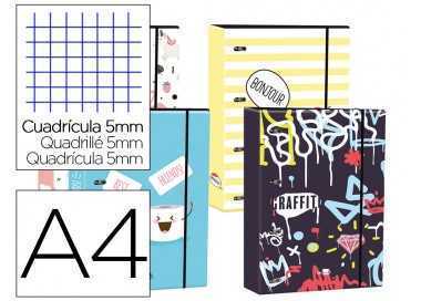Carpeta liderpapel din a4 forrada con recambio 120 hojas 80 gr 5 mm 4 an. redondas 40 mm cierre goma