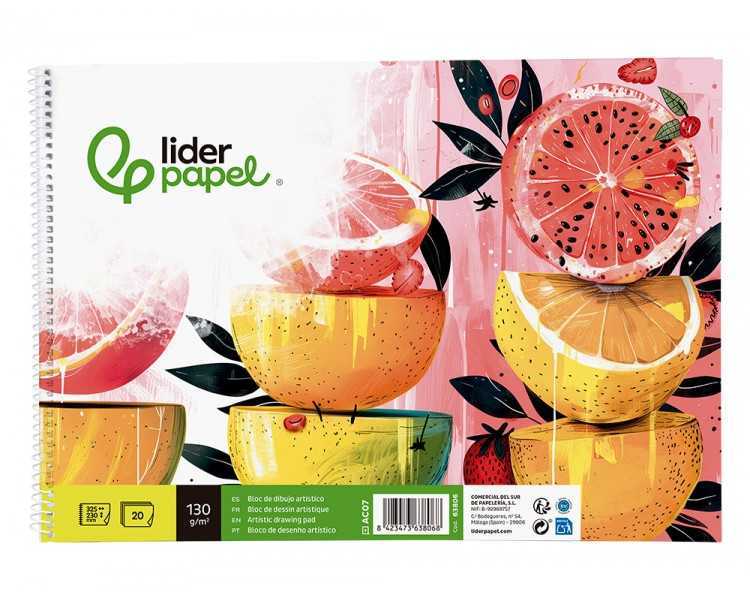 Bloc dibujo liderpapel artistico espiral 230x325mm 20 hojas 130g/m2 sin recuadro sin microperforado