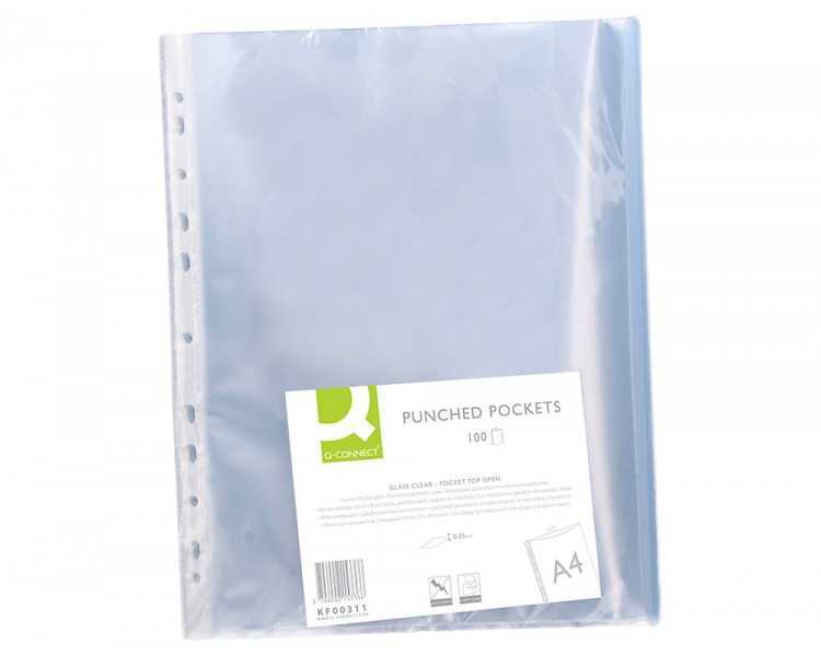 Funda multitaladro q-connect din a4 50 mc cristal bolsa de 100 unidades